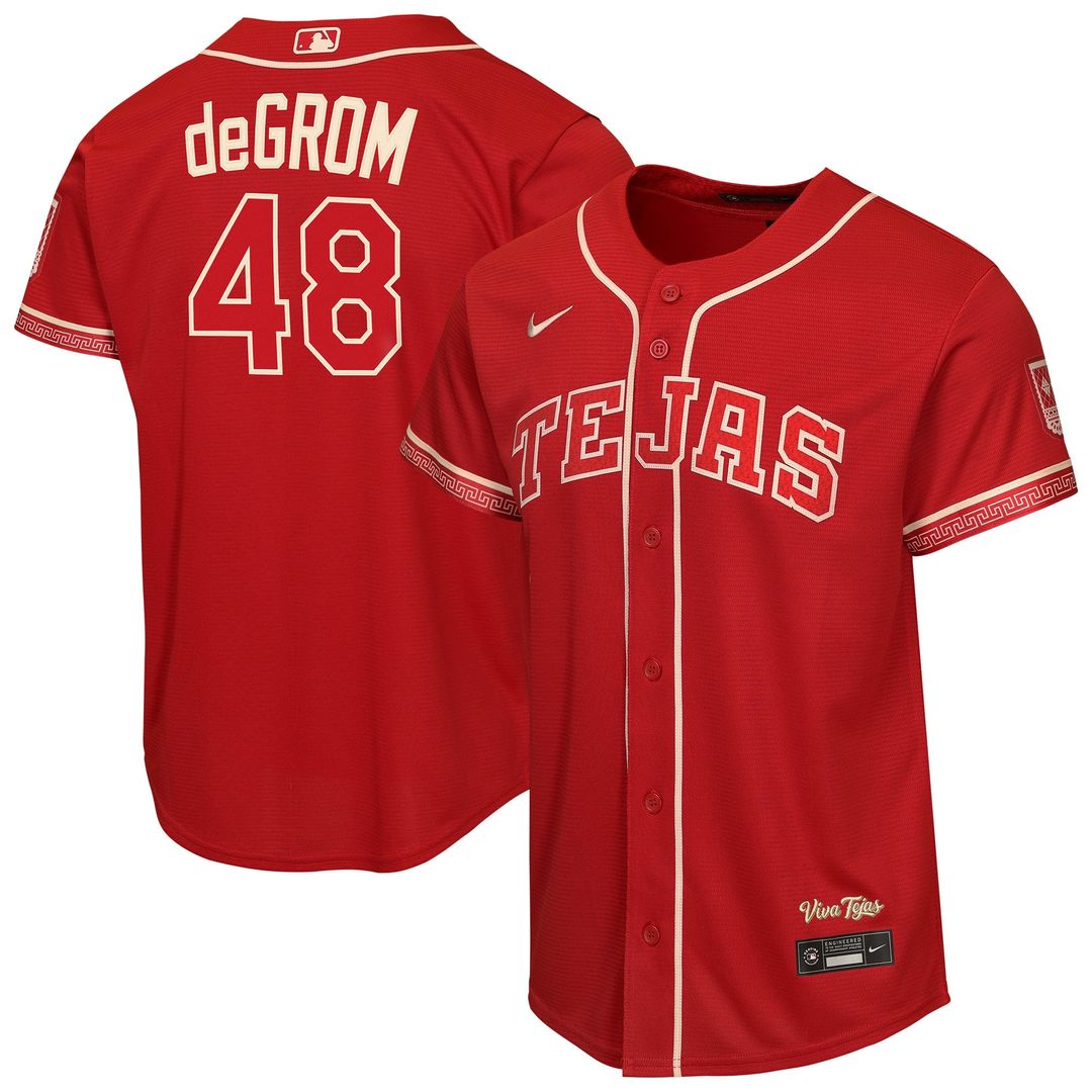Texas Rangers Jacob deGrom Nike Youth 2026 City Connect Stadium Jersey - Red