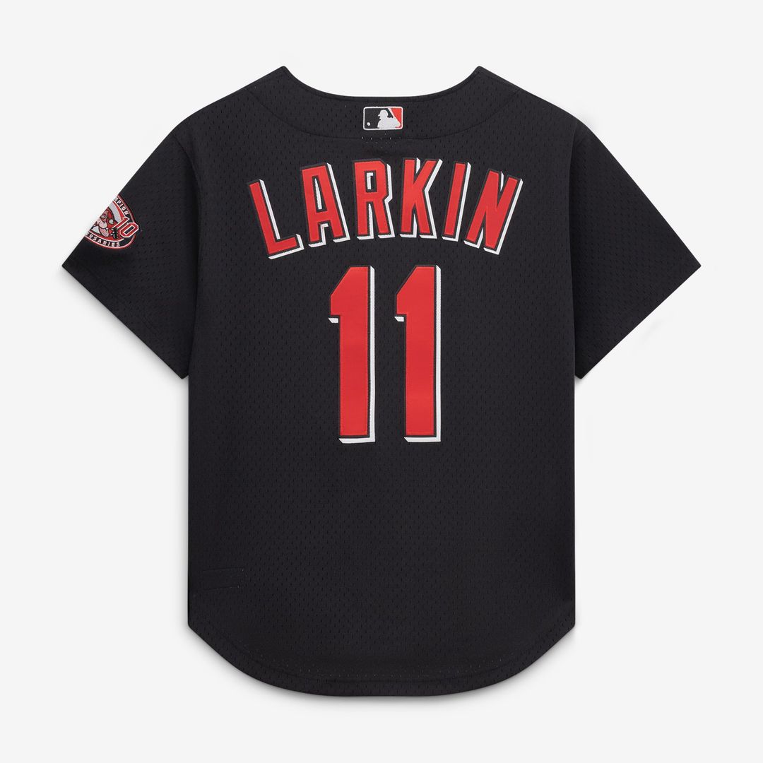 Cincinnati Reds Barry Larkin Mitchell & Ness Cooperstown Mesh Batting Practice Button - Up Jersey - Black