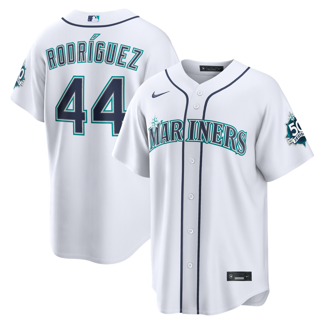 Seattle Mariners Julio Rodr¨ªguez Nike Home Stadium 50th Season Patch Jersey - White