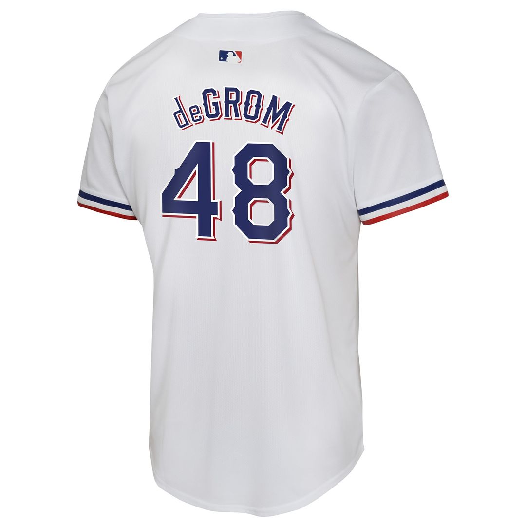 Texas Rangers Jacob deGrom Nike Youth Home Game Player Jersey - White