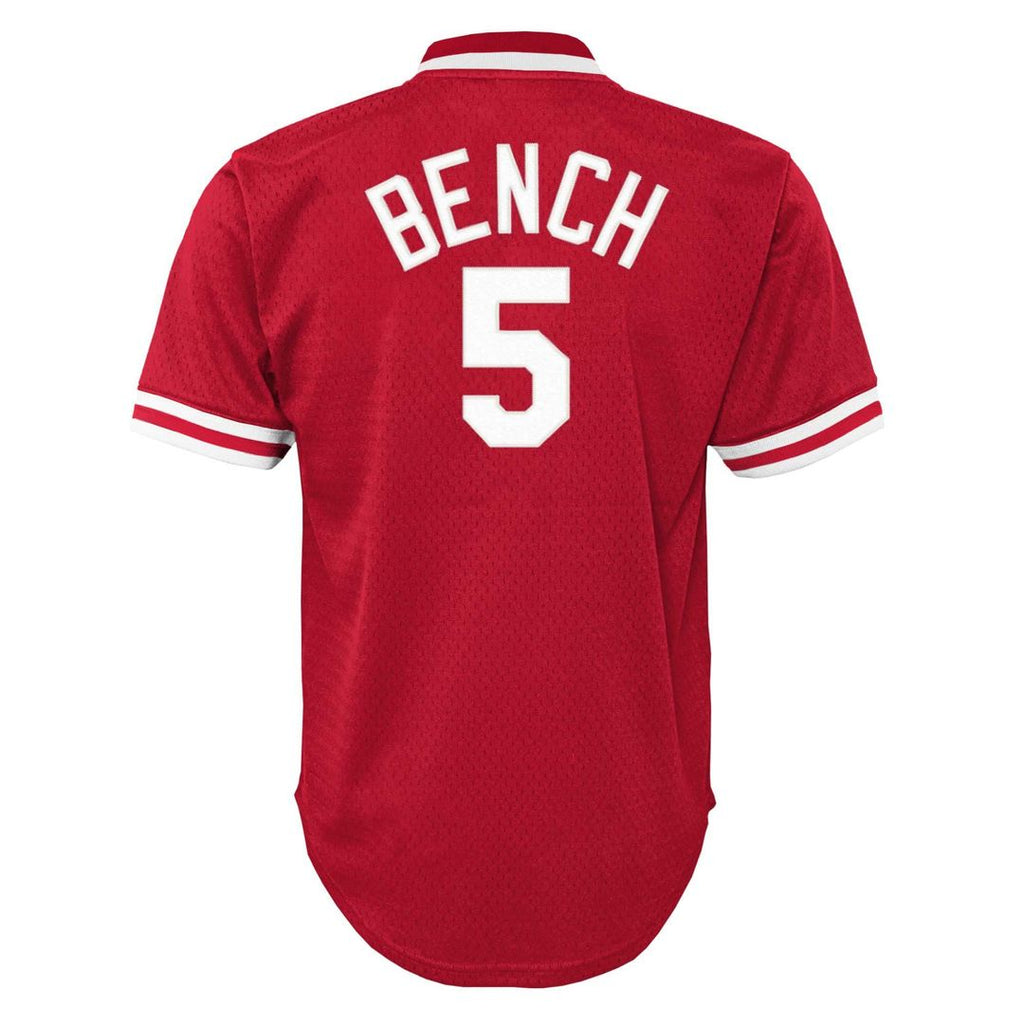 Cincinnati Reds Johnny Bench Mitchell & Ness Youth Cooperstown Mesh Batting Practice Jersey - Red