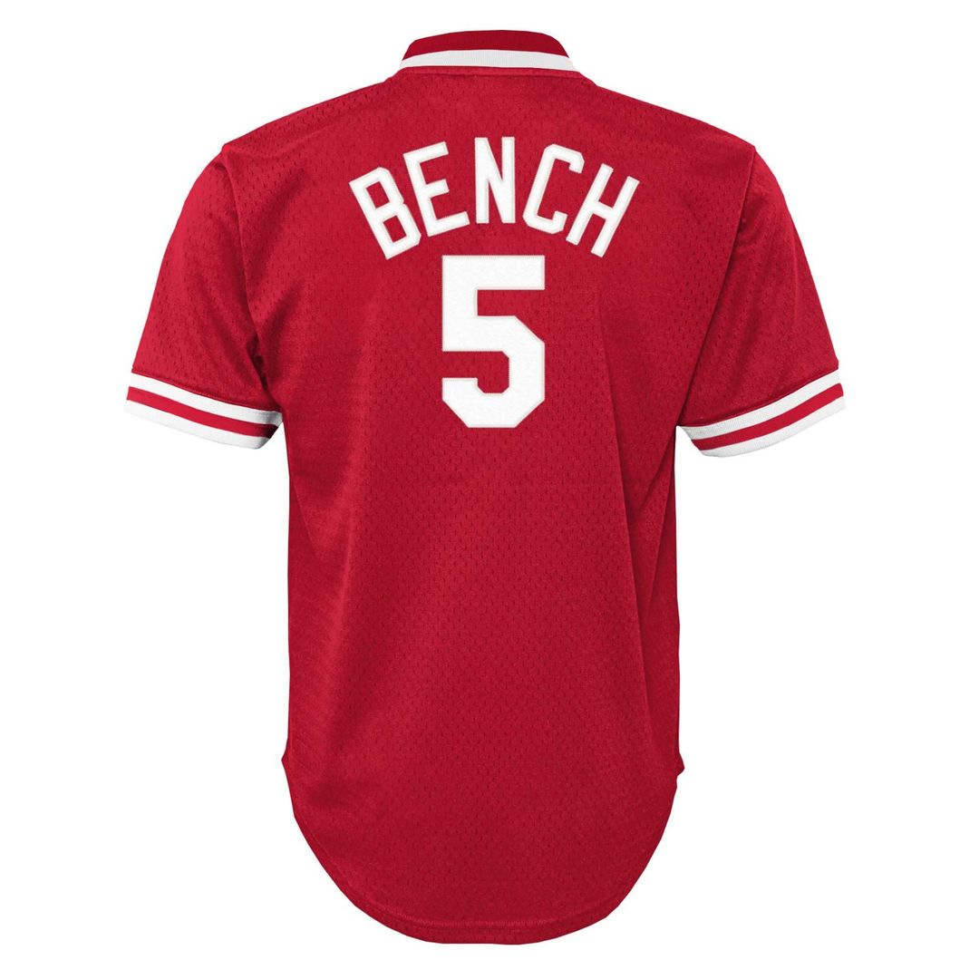 Cincinnati Reds Johnny Bench Mitchell & Ness Youth Cooperstown Mesh Batting Practice Jersey - Red
