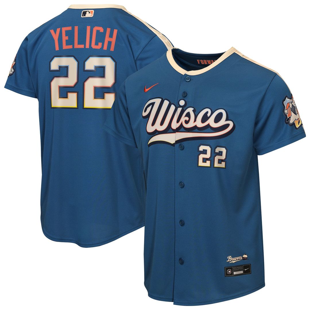 Milwaukee Brewers Christian Yelich Nike Youth 2026 City Connect Stadium Jersey - Mineral Blue