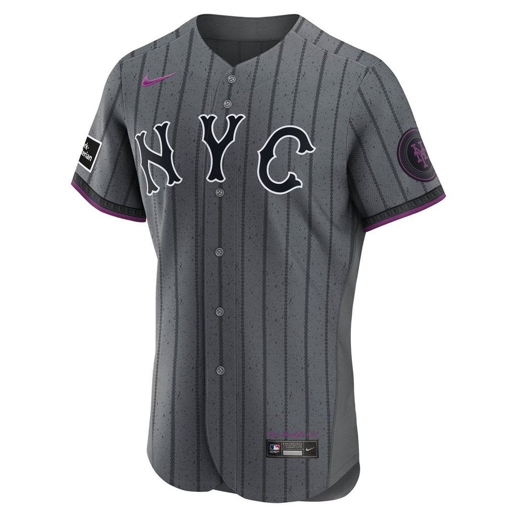 New York Mets Nike City Connect Authentic Sponsor Patch Jersey - Gray
