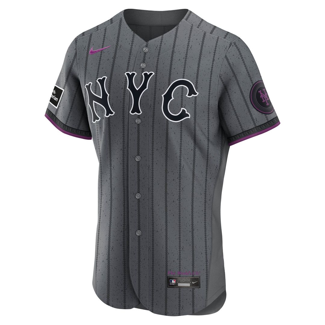 New York Mets Nike City Connect Authentic Sponsor Patch Jersey - Gray
