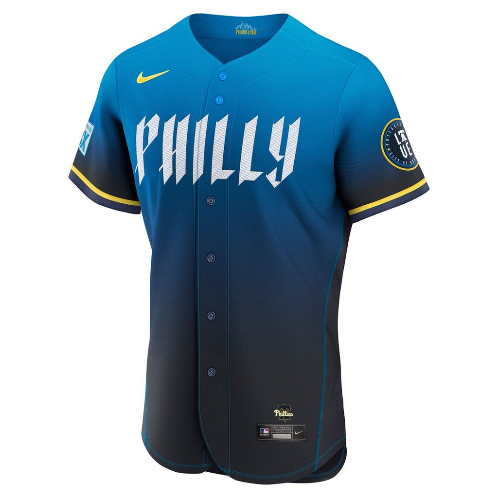 Philadelphia Phillies Bryce Harper Nike City Connect Authentic Sponsor Patch Jersey - Blue