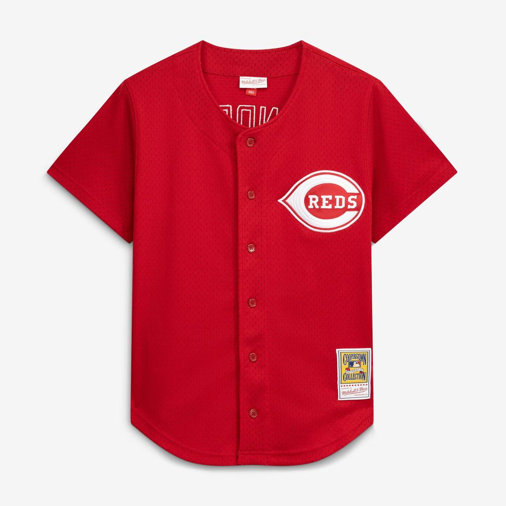 Cincinnati Reds Deion Sanders Mitchell & Ness Cooperstown Mesh Batting Practice Button - Up Jersey - Red