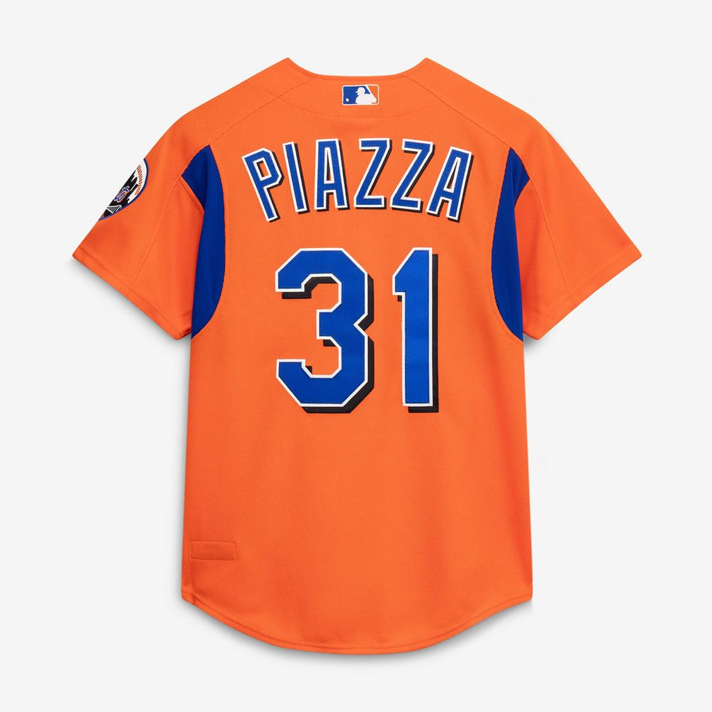 New York Mets Mike Piazza Mitchell & Ness Cooperstown Mesh Batting Practice Button - Up Jersey - Orange